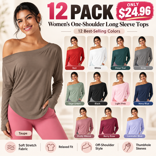 🔥Final Sale🔥One-Shoulder Thumb Hole Sports Top with Built-In Bra