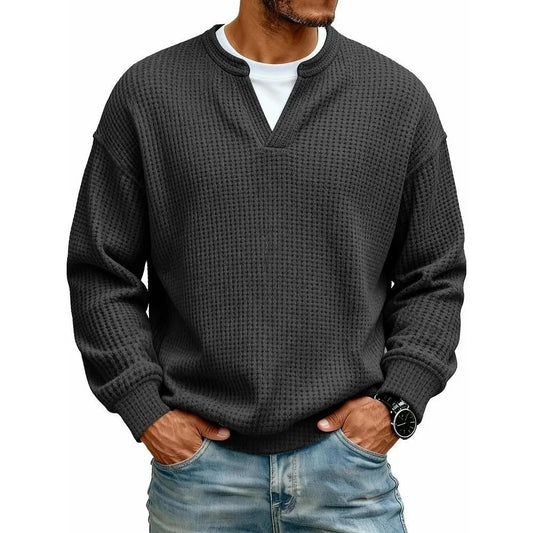🍂 Herbst-Sale 🍂 Herren Minimalistisches Waffelstrick-Langarmshirt